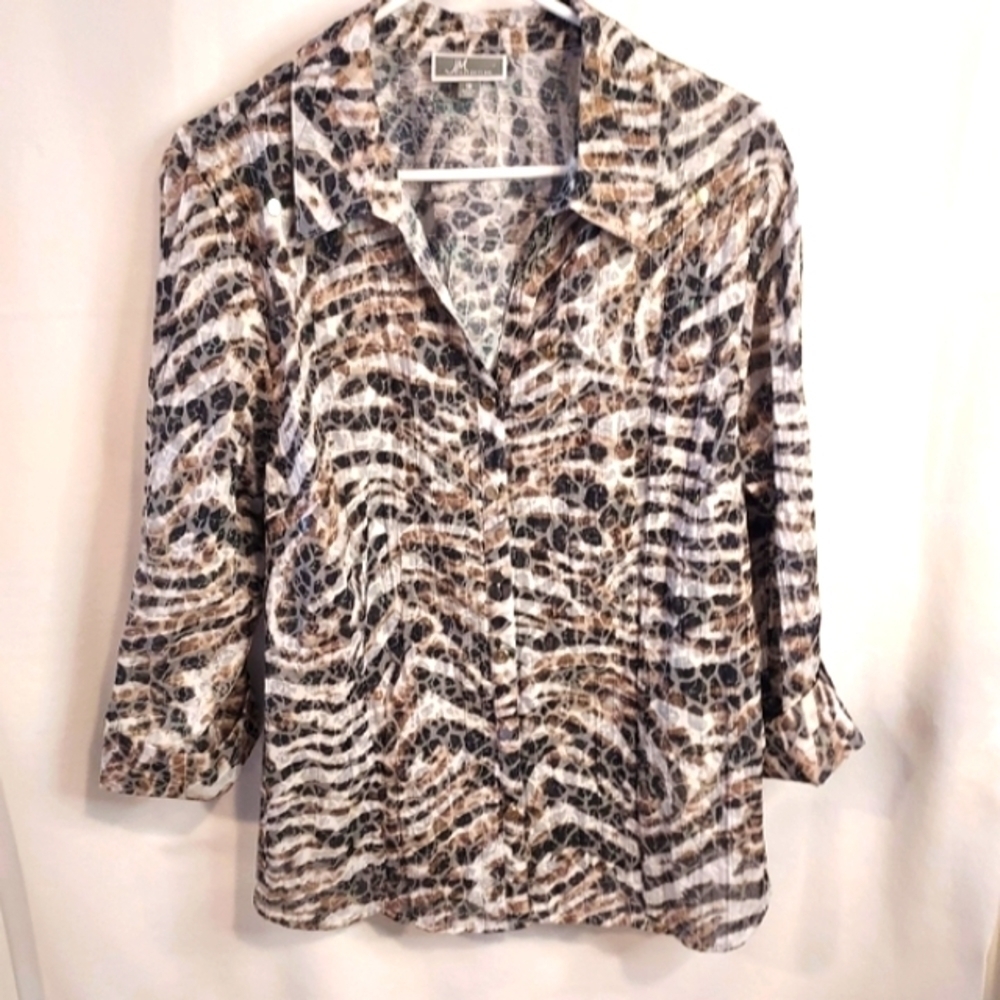 JM COLLECTION Semi Sheer 3/4 Sleeve Sequin Button Top sz 16 - Picture 4 of 12